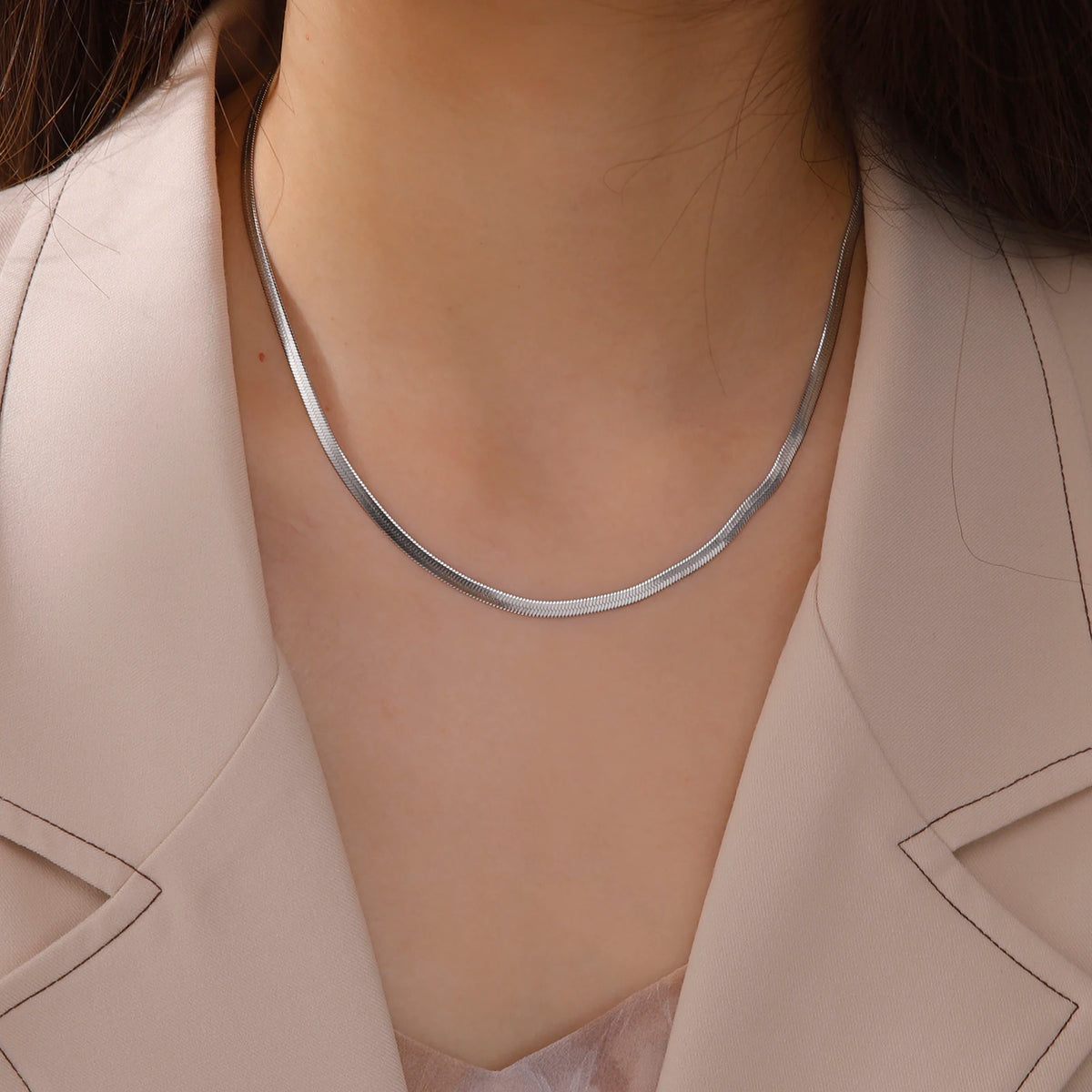 Gold & Silver Plated Stainless Steel Herringbone Chain Necklace