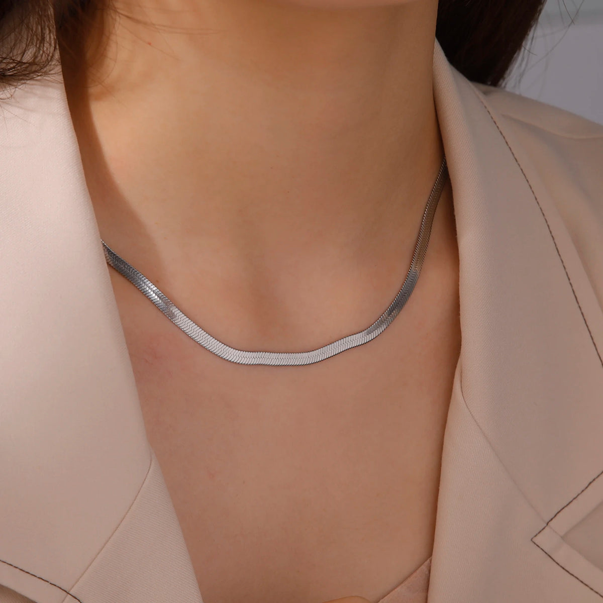 Gold & Silver Plated Stainless Steel Herringbone Chain Necklace
