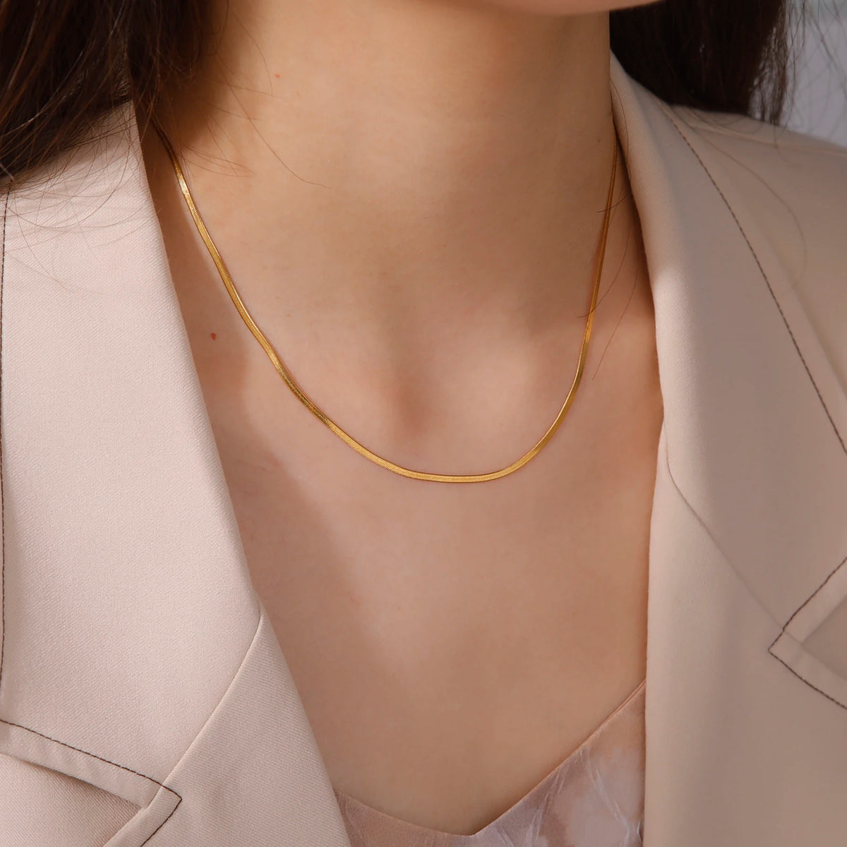 Gold & Silver Plated Stainless Steel Herringbone Chain Necklace